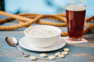 Beer and clam chowder